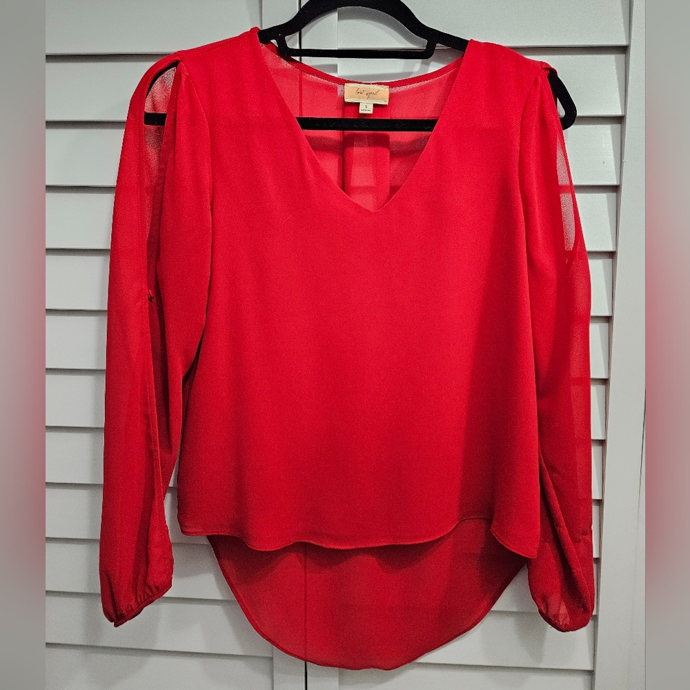 Lost April Red Long Sleeve Open Blouse S